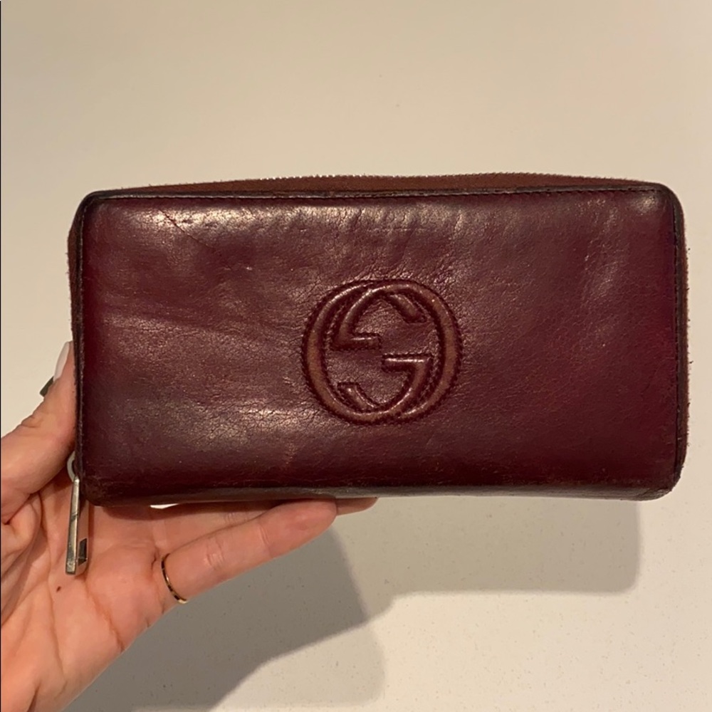 Gucci Burgundy Leather Zip Around Wallet